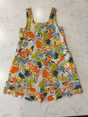 C&C Floral Linen Blend Tiered Tank Dress in Orange, Blue & Lime Resortwear